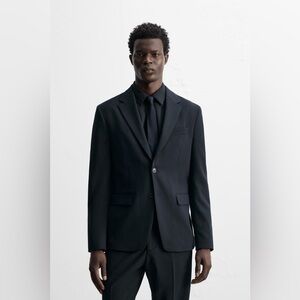 ZARA MEN’S TEXTURED SUIT BLAZER - Navy blue Size 42 NWT